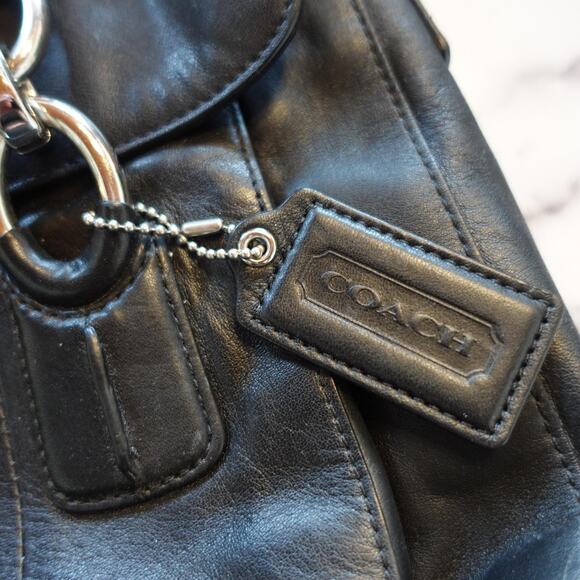 Coach Leather Shoulder Bag Satchel Womens Black Silver Hardware Turnlock 18277 - Picture 3 of 13